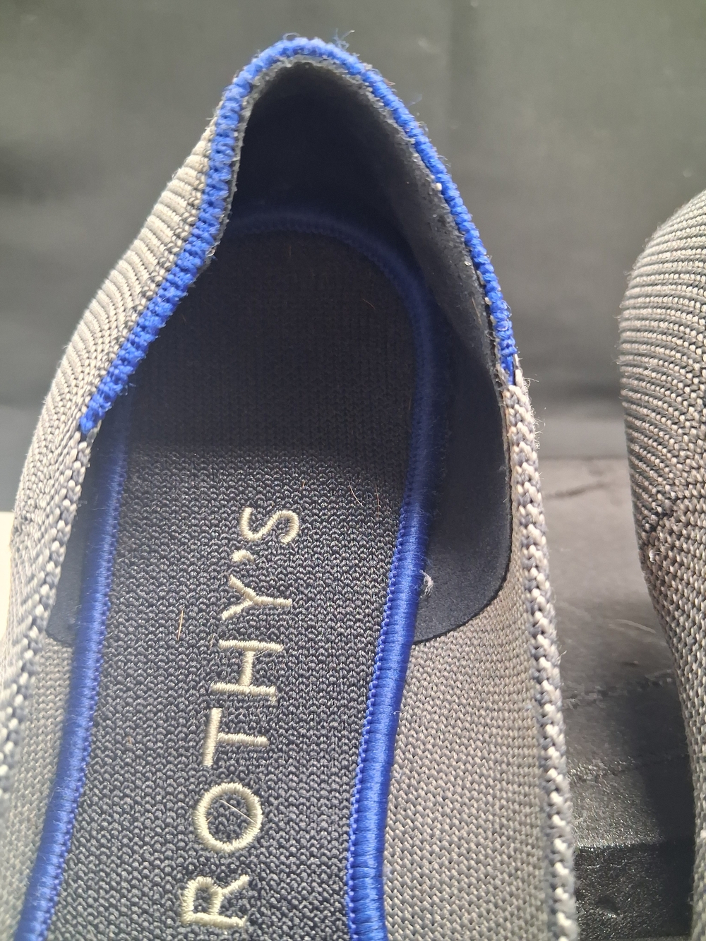 Rothy's Women's Pointed Slip-On Flats in Gray with Blue Trim - Picture 5 of 10